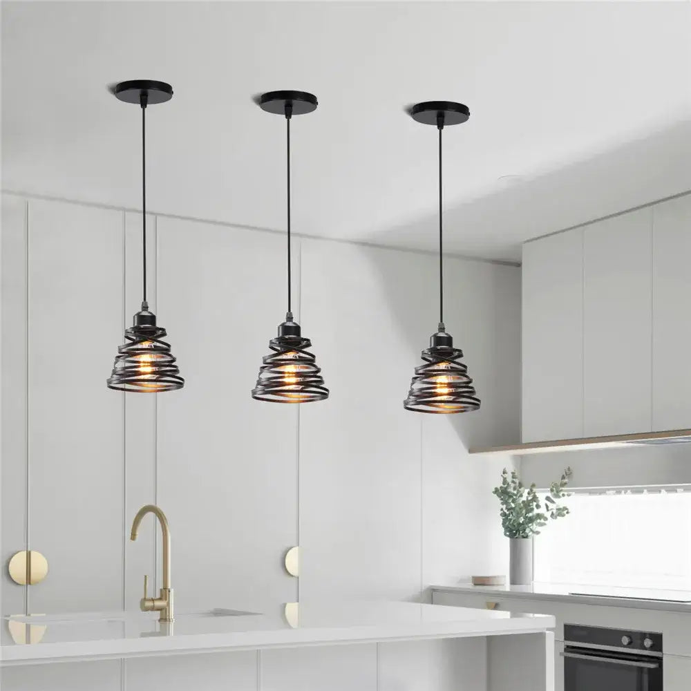 White spiral iron cage ring pendant light kitchen living room