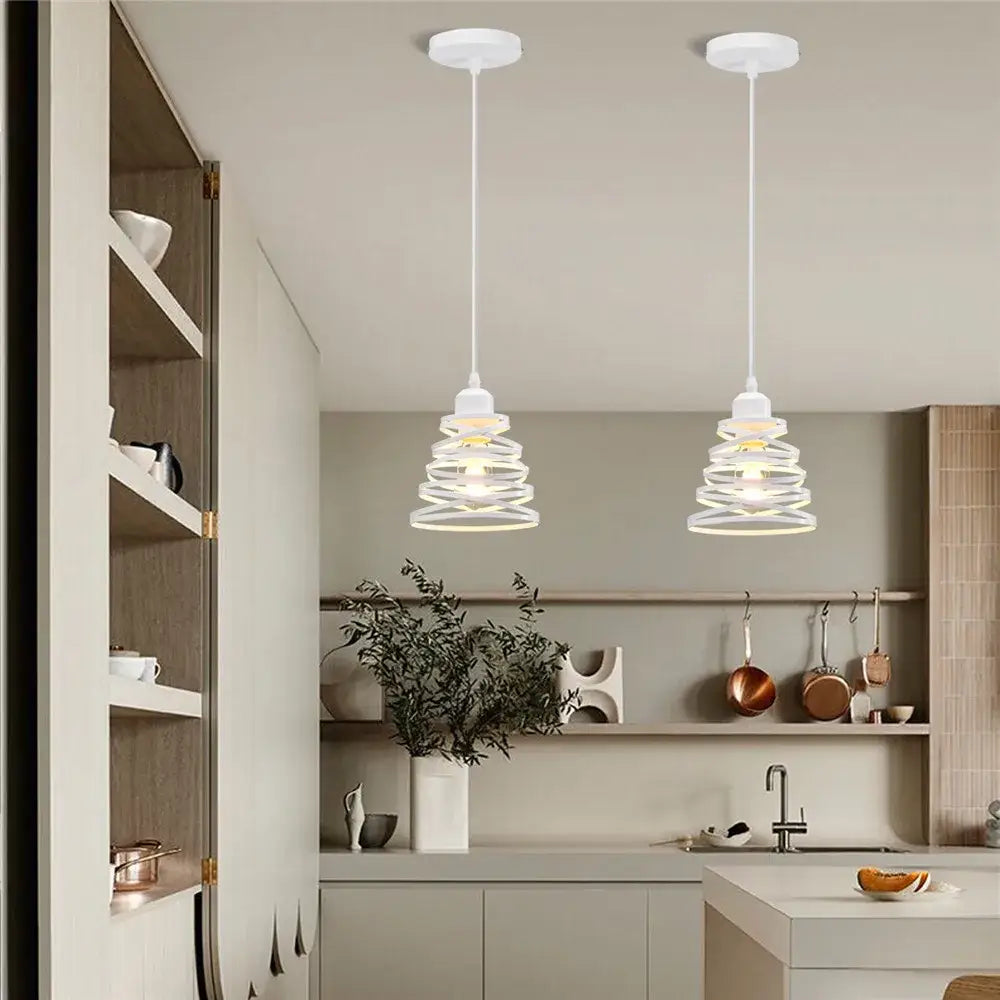 White spiral iron cage ring pendant light kitchen living room