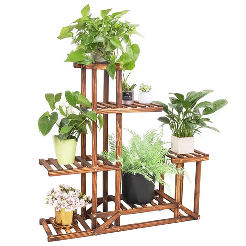 6 tier natural wood plant stand shelf for living room display