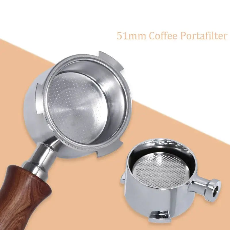 Wooden & black bottomless portafilter handle kitchen coffee filter