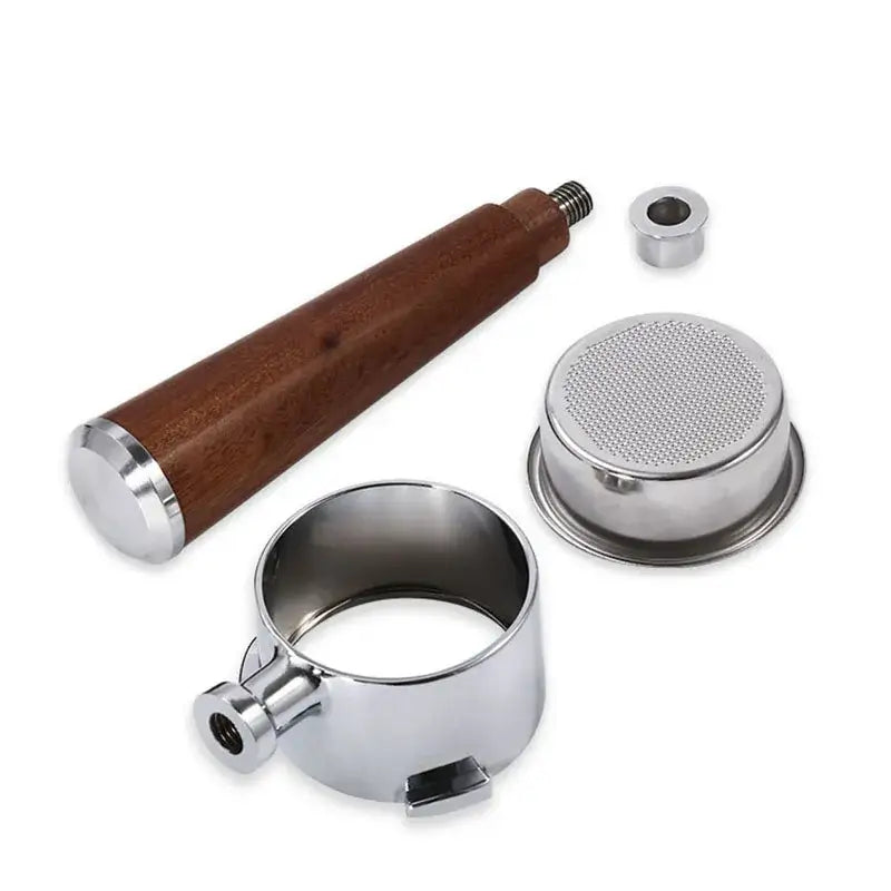 Wooden & black bottomless portafilter handle kitchen coffee filter