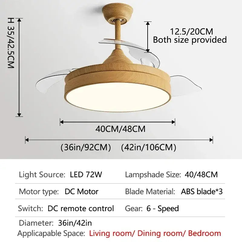 Wooden ceiling fan with acrylic blades – living room dc motor control