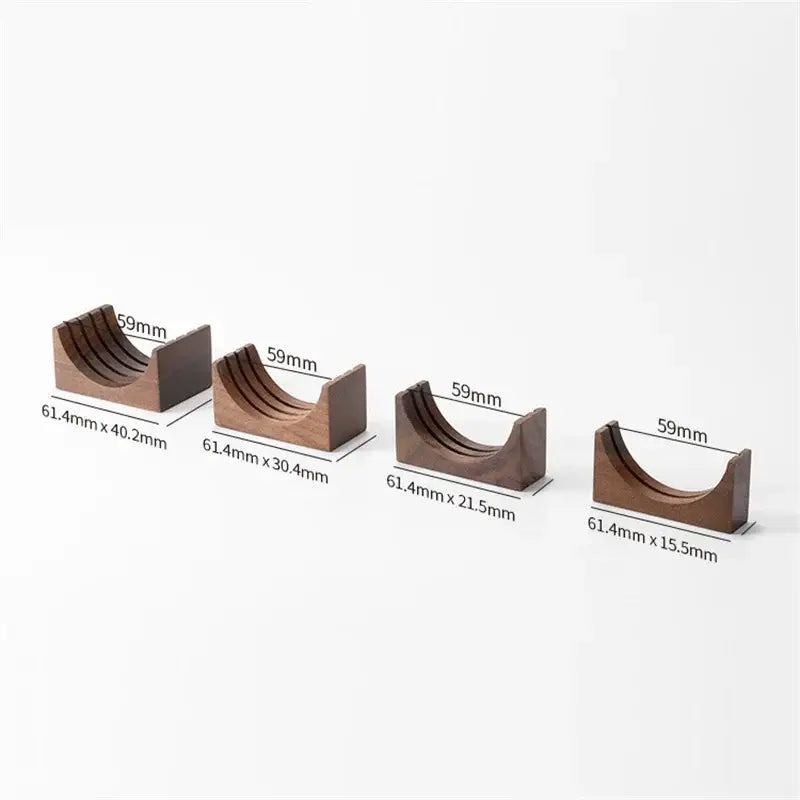 Wooden espresso filter screen holder with gray coasters kitchen stand