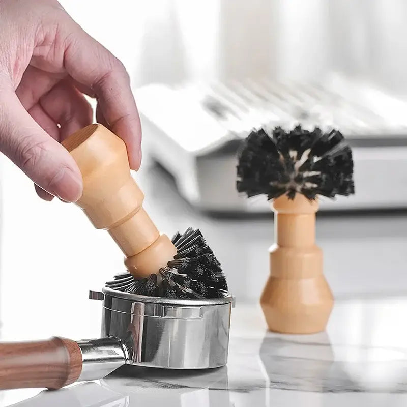 Wooden espresso portafilter and tamper cleaning brush kitchen tool