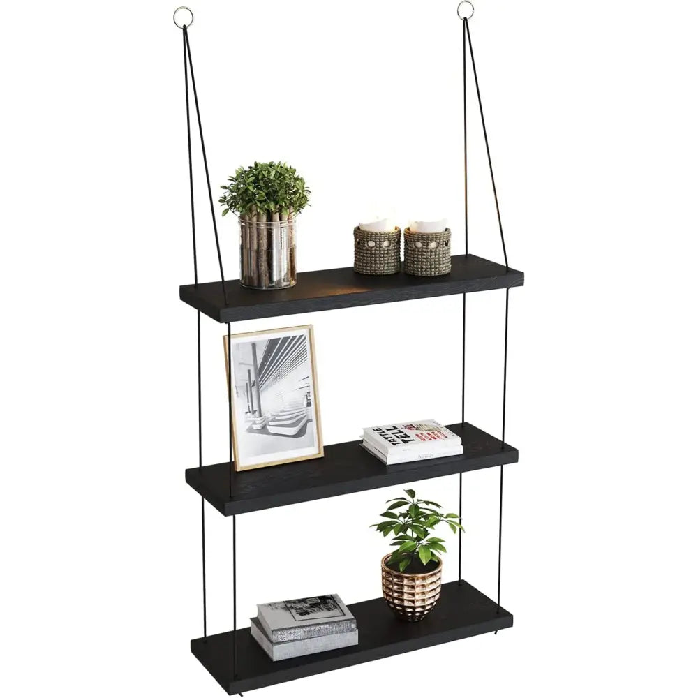 Boho brown wooden 3 tier floating shelf bedroom wall decor