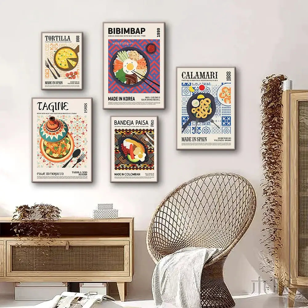 Beige kimchi illustration world cuisine canvas print for kitchen