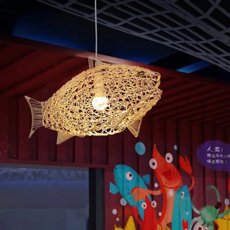 Woven bamboo fish art pendant light for kitchen or living room
