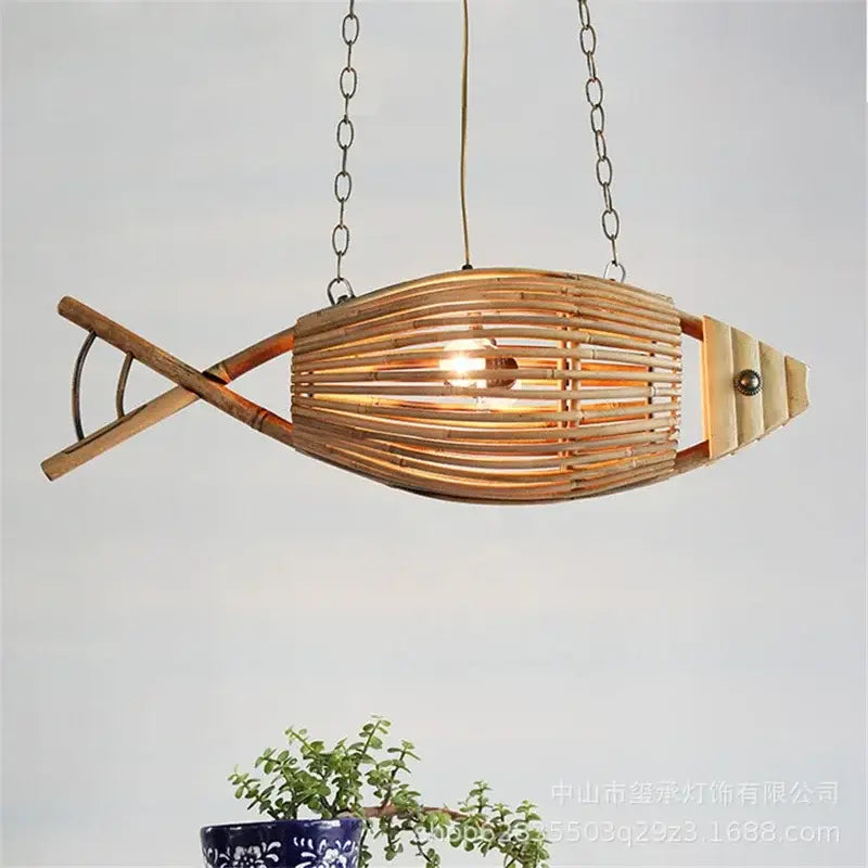 Woven bamboo fish art pendant light for kitchen or living room