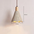 Woven beige pendant light with wood accents for bedroom