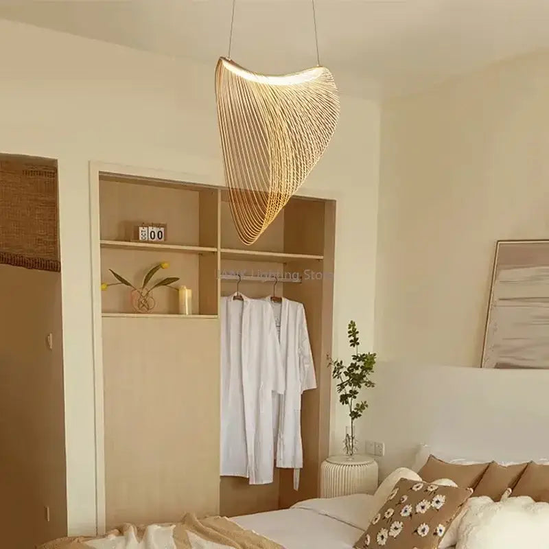 Woven birch wood led pendant lamp dining room art lighting