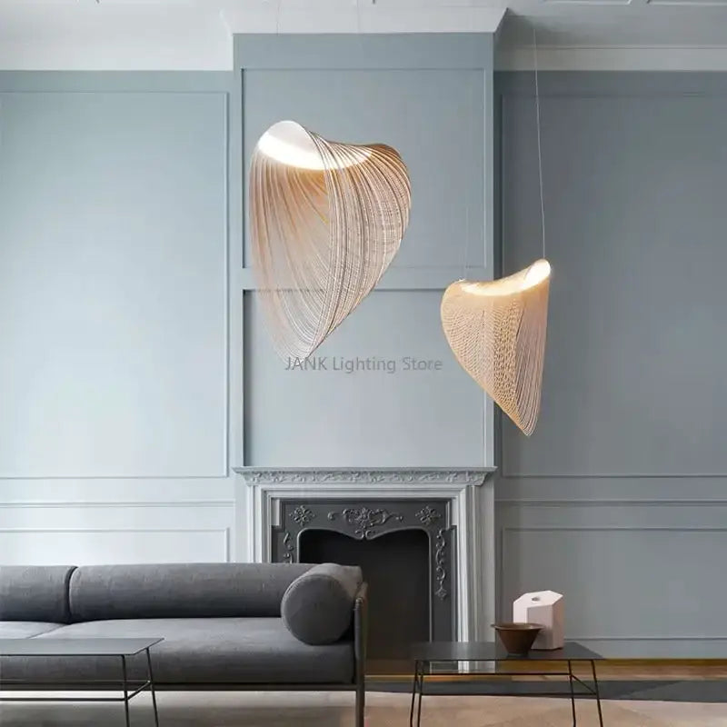 Woven birch wood led pendant lamp dining room art lighting