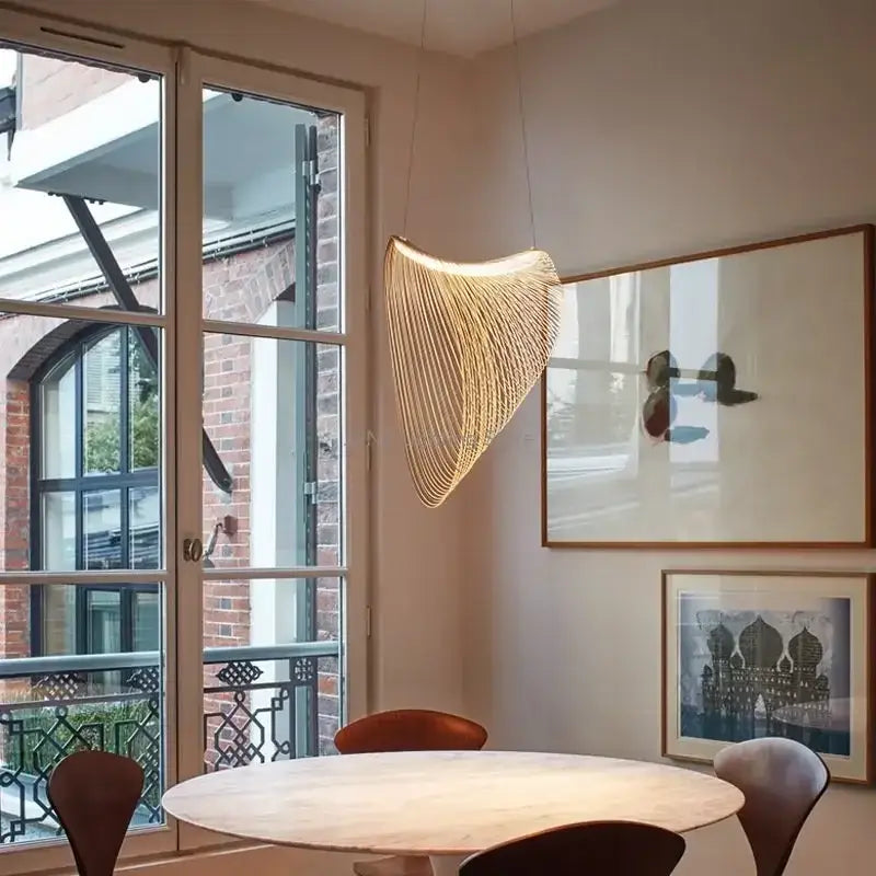 Woven birch wood led pendant lamp dining room art lighting