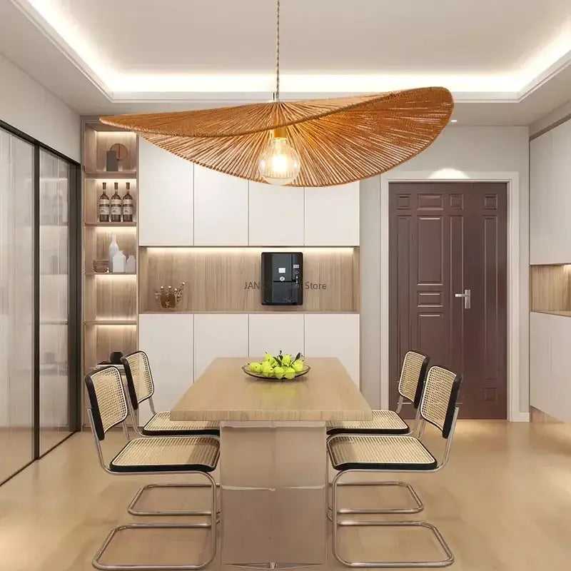 Woven hemp rope straw hat pendant light for living room dining room