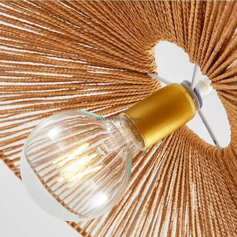 Woven hemp rope straw hat pendant light for living room dining room