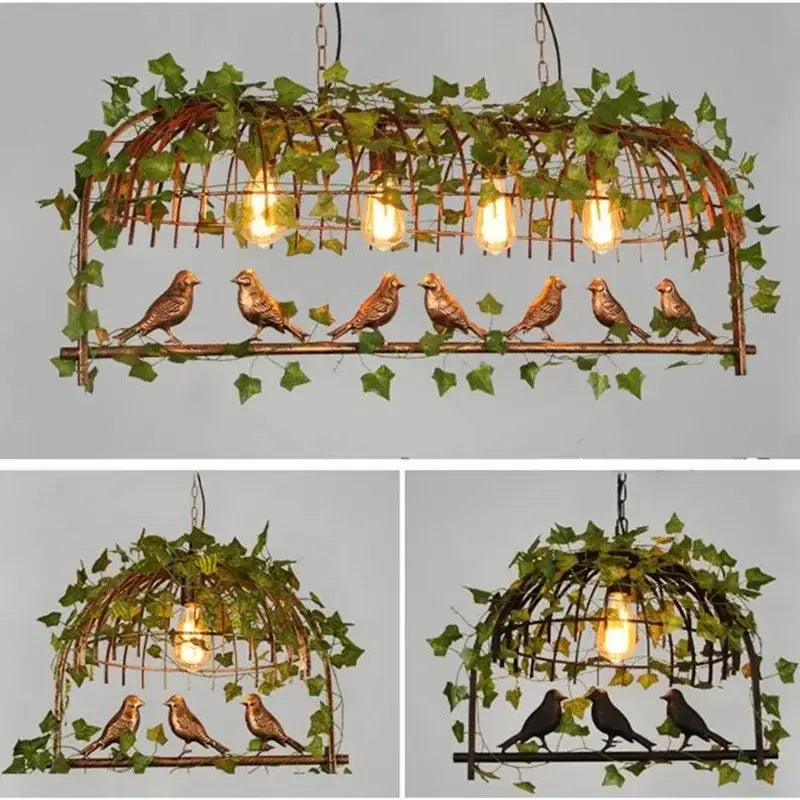 Wrought iron birdcage pendant lights dining room gold & green 4 bulb