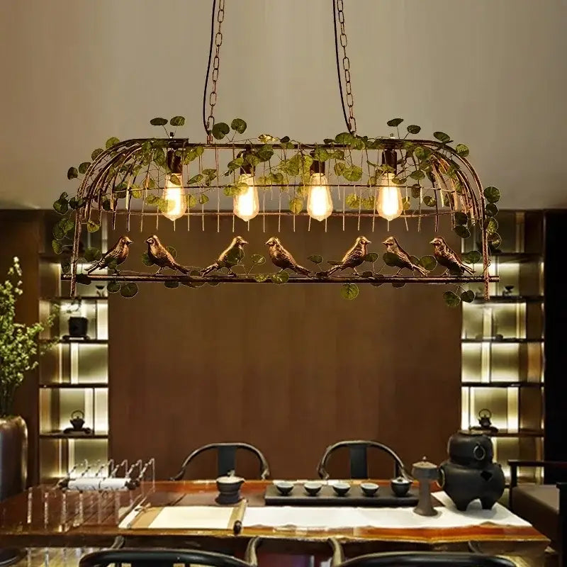 Wrought iron birdcage pendant lights dining room gold & green 4 bulb