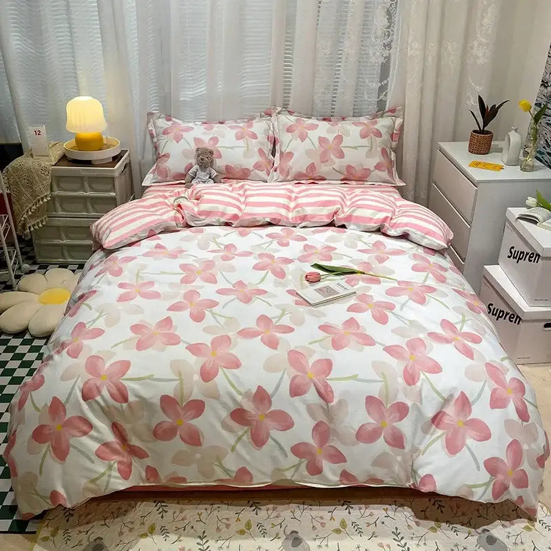 Yellow and white flowers print cotton bedding set bedroom bunny decor