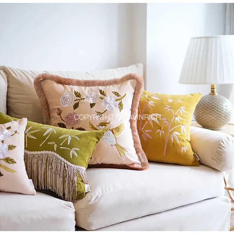 Yellow bamboo velvet throw pillow cover bedroom decor