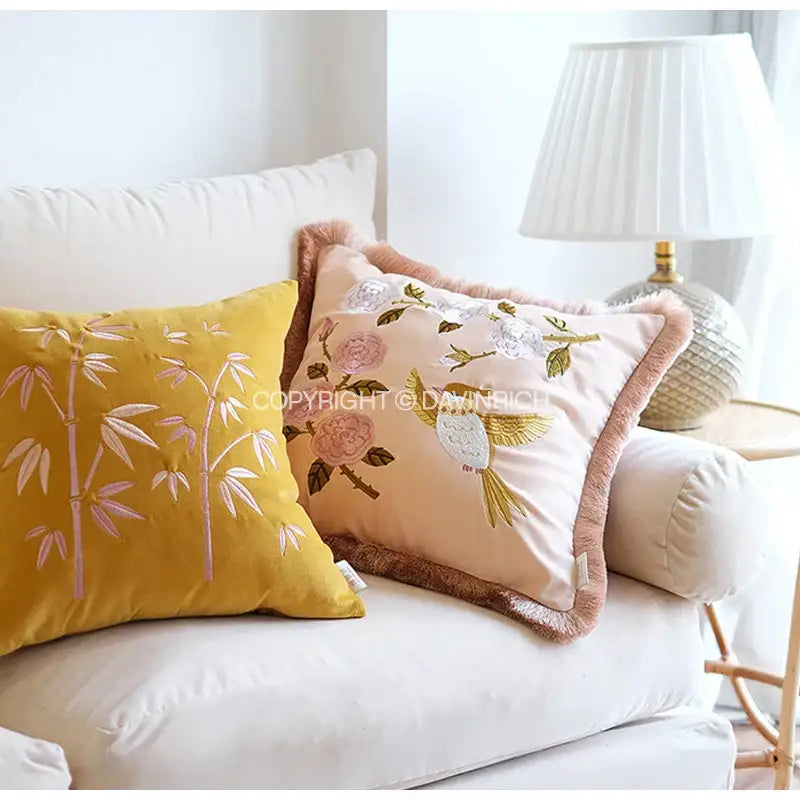 Yellow bamboo velvet throw pillow cover bedroom decor