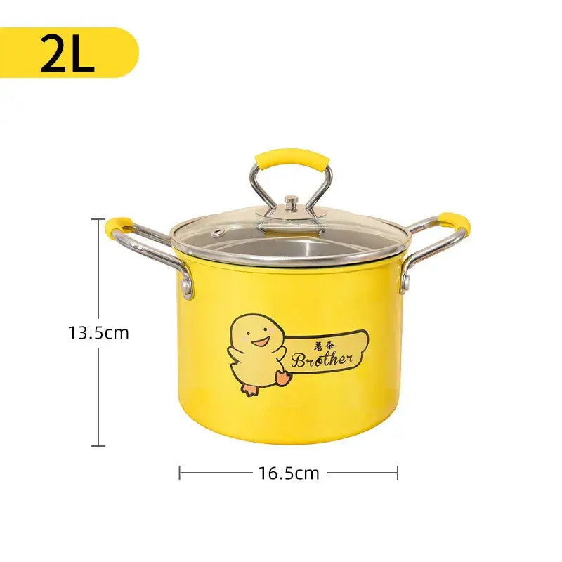 Yellow enamel deep fryer with glass lid kitchen cooking pot