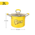 Yellow enamel deep fryer with glass lid kitchen cooking pot