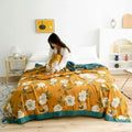 Yellow navy & white cotton gauze soft throw blanket bedroom