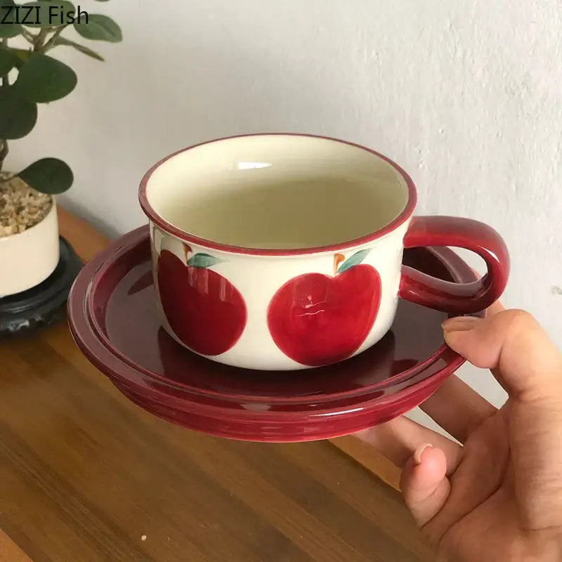 Yellow & red fruits pattern porcelain coffee mug set dining room