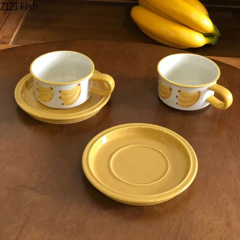 Yellow & red fruits pattern porcelain coffee mug set dining room