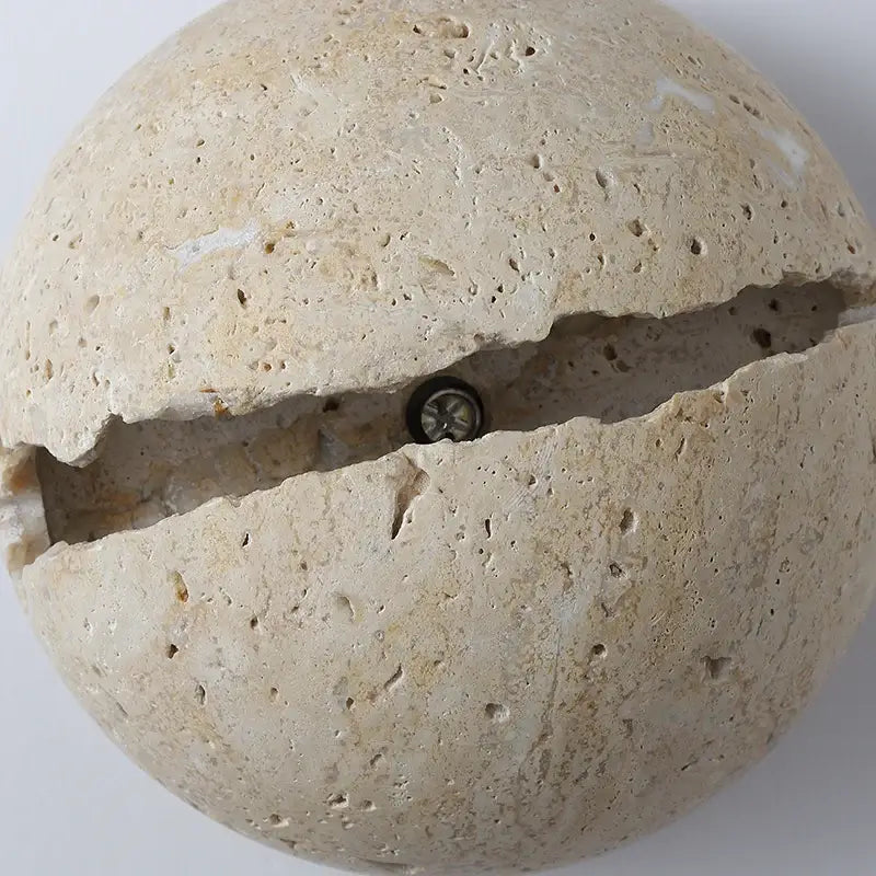 Yellow travertine dino egg stone wall lamp bedroom gold accent sconce