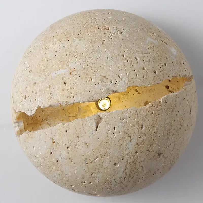Yellow travertine dino egg stone wall lamp bedroom gold accent sconce